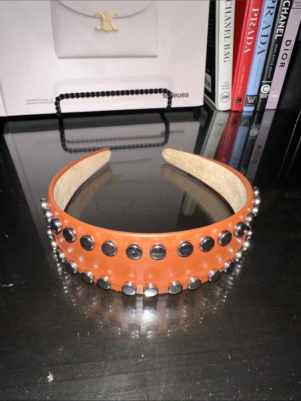 Studded Faux Leather Headband with Silver Accents